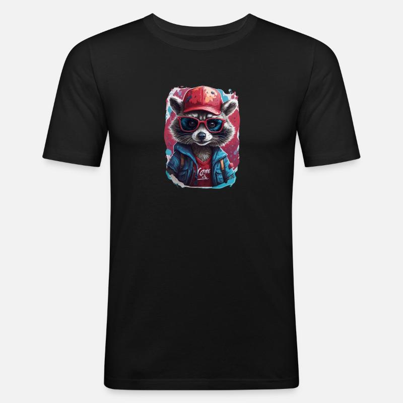 Raccoon Vector - Männer Slim Fit T-Shirt - Schwarz