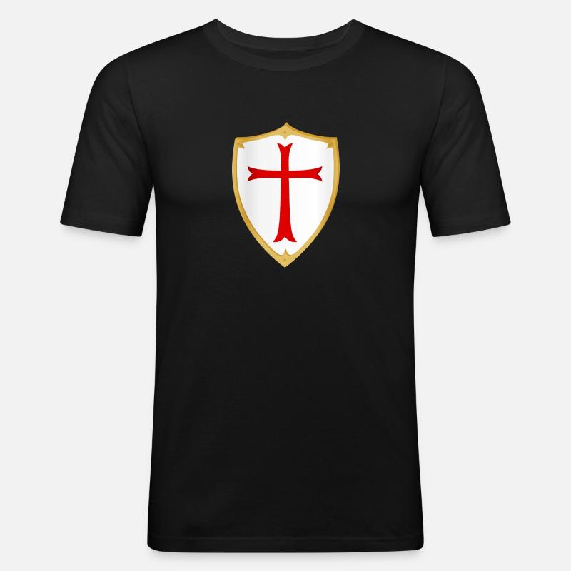 Kreuzritter Schild - Männer Slim Fit T-Shirt - Schwarz