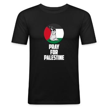 FREE PALESTINE PALESTINA GAZA PRAY FOR PALESTINE - Männer Slim Fit T-Shirt - Schwarz - Vorne - Nik (191cm)