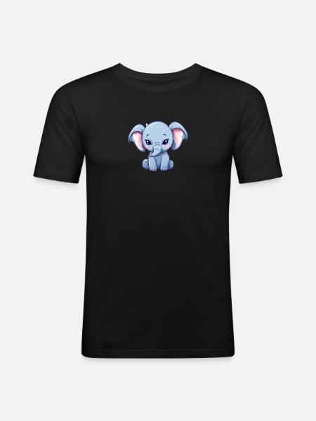 Kawaii Elefant - Männer Slim Fit T-Shirt - Schwarz