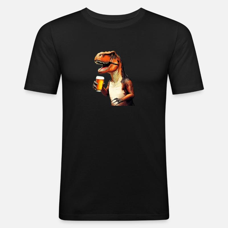 t rex drinking beer - Männer Slim Fit T-Shirt - Schwarz