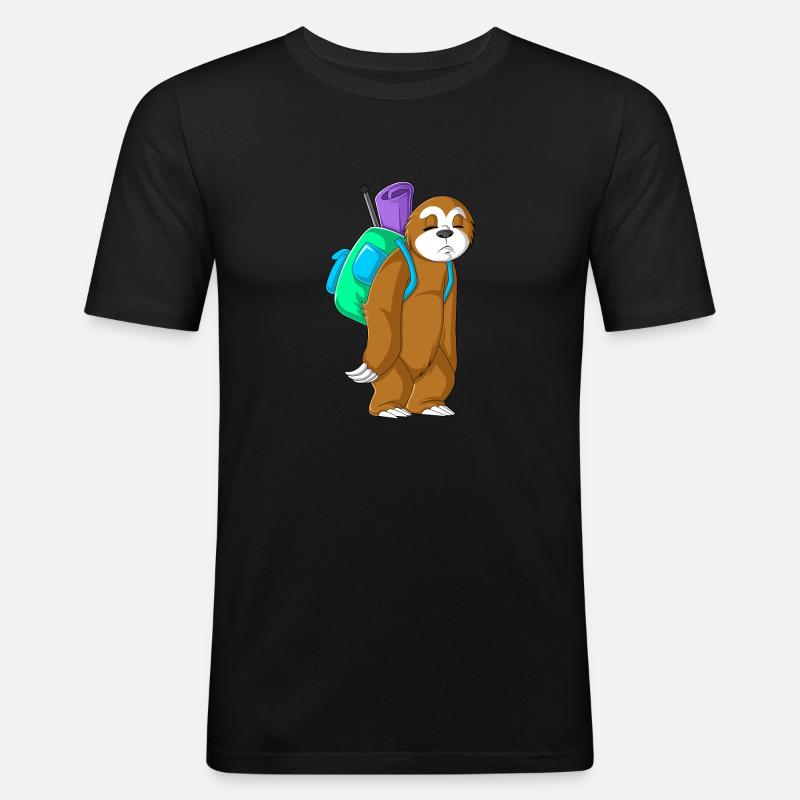 Faultier-Camping - Männer Slim Fit T-Shirt - Schwarz
