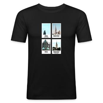 travel photo wall - Männer Slim Fit T-Shirt - Schwarz - Vorne - Nik (191cm)