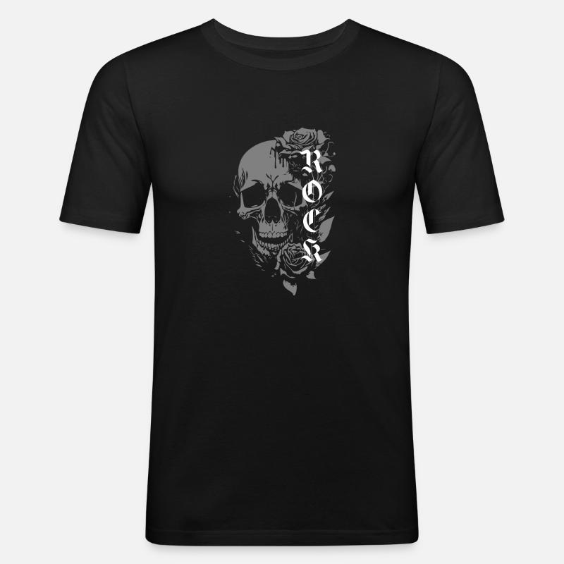 Felsenschädel mit Rosen - Männer Slim Fit T-Shirt - Schwarz