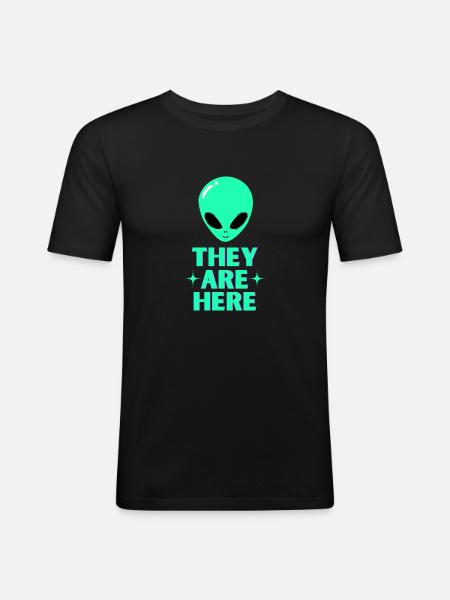Alien Head They Are Here - Men's Slim Fit T-Shirt - black