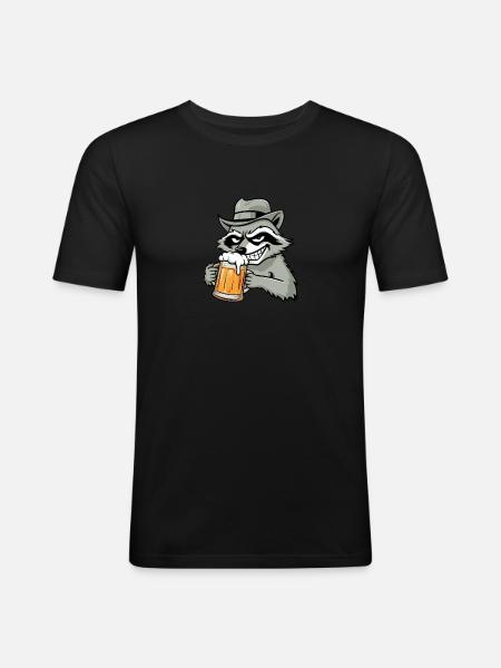Raccoon and Beer Gift - Men's Slim Fit T-Shirt - black
