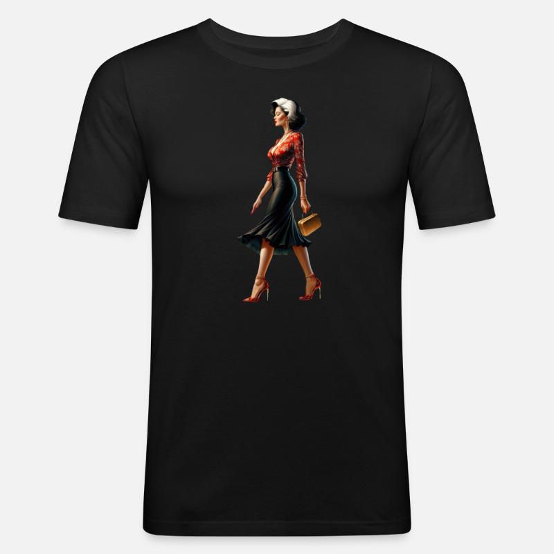 Retro-Chic-Eleganz - Männer Slim Fit T-Shirt - Schwarz
