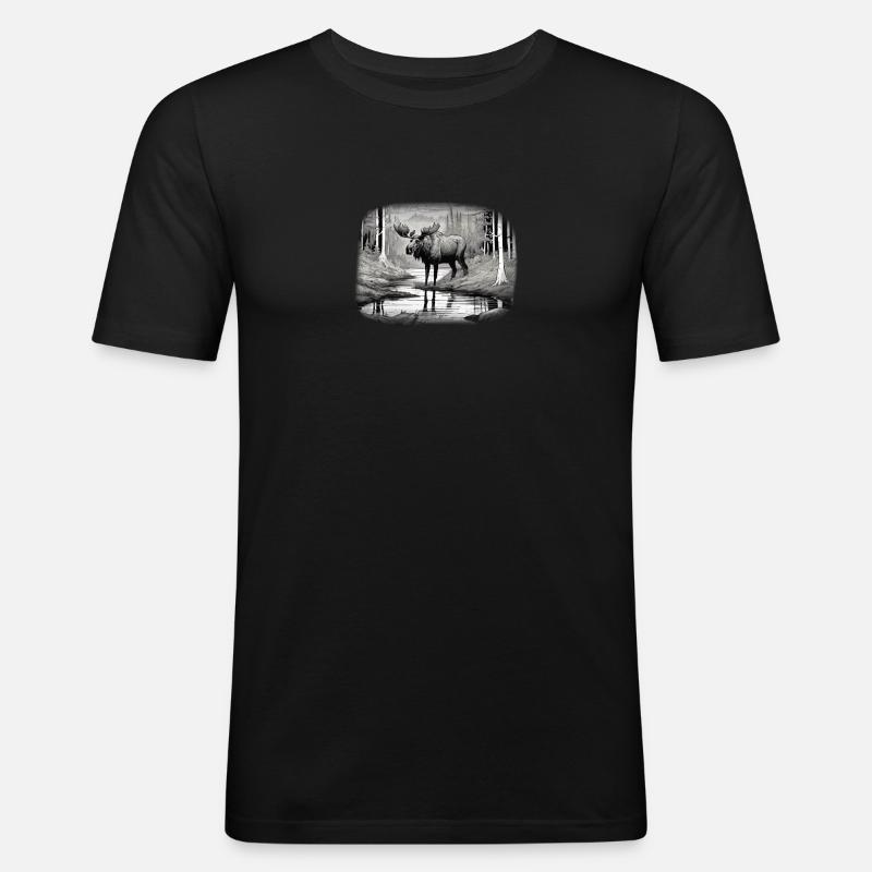 Elch - Männer Slim Fit T-Shirt - Schwarz