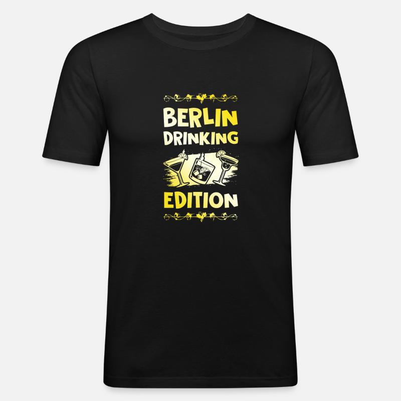 Berlin Drinking Spruch - Männer Slim Fit T-Shirt - Schwarz