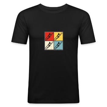 Trombone rétro pour trombonistes - T-shirt près du corps Homme - noir - Devant - Nik (191cm)