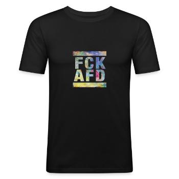 Fuck AFD - Männer Slim Fit T-Shirt - Schwarz - Vorne - Nik (191cm)