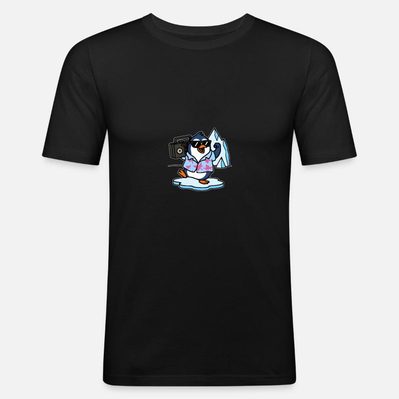 Cooler Pinguin Comic - Männer Slim Fit T-Shirt - Schwarz