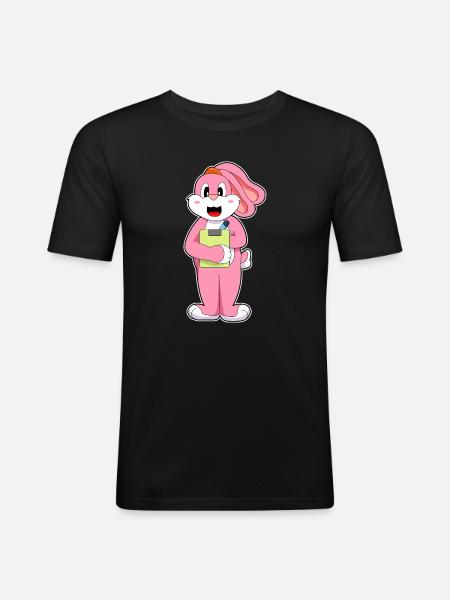 Bunny Secretary Clipboard Office - Men's Slim Fit T-Shirt - black