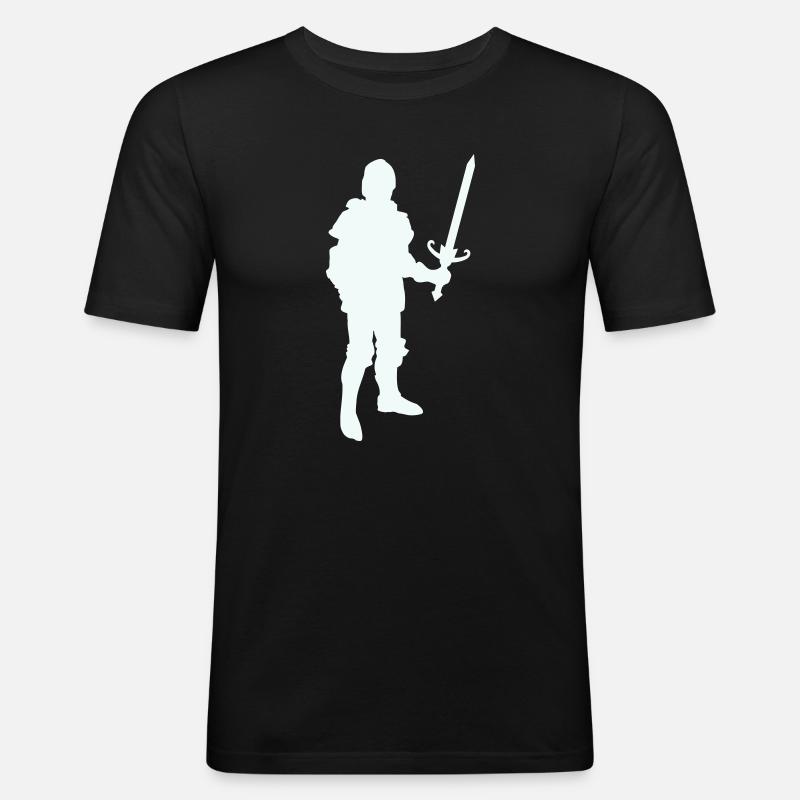 Ritterheld Silhouette mit Langschwert - Männer Slim Fit T-Shirt - Schwarz