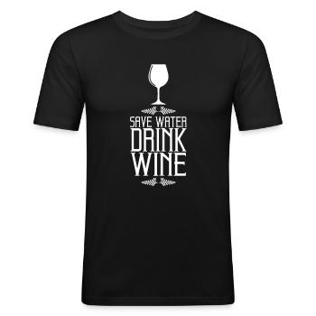 Save Water Drink Wine Ornament - Men's Slim Fit T-Shirt - black - Front - Nik (191cm)