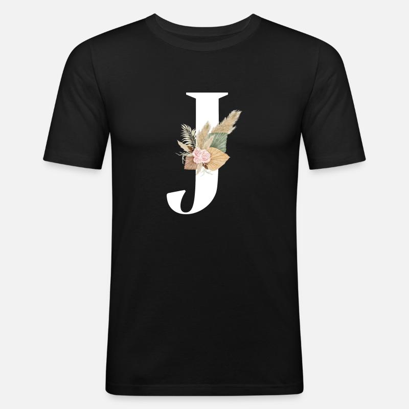 Buchstabe J blühte - Männer Slim Fit T-Shirt - Schwarz