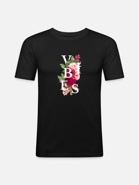 Vibes Blumen - Männer Slim Fit T-Shirt - Schwarz