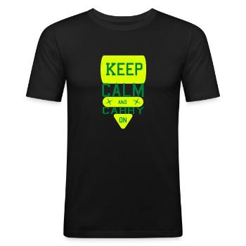 Ruhe bewahren und weitermachen - Männer Slim Fit T-Shirt - Schwarz - Vorne - Nik (191cm)