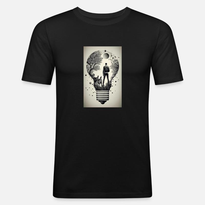 Mann in einer Glühbirne - Männer Slim Fit T-Shirt - Schwarz