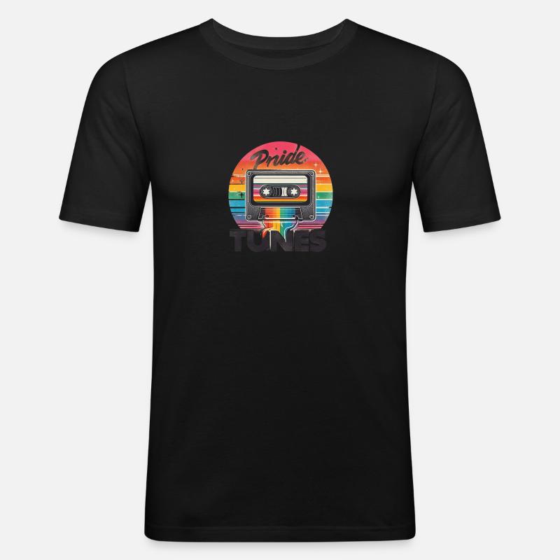 Pride Tunes Retro Cassette Design - Männer Slim Fit T-Shirt - Schwarz
