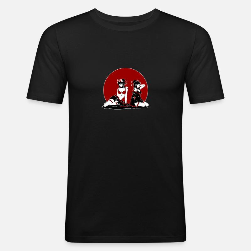 Geishas - Männer Slim Fit T-Shirt - Schwarz