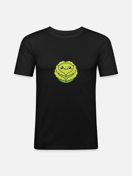 Niedlicher Kohl oder Salatkopf - Männer Slim Fit T-Shirt - Schwarz