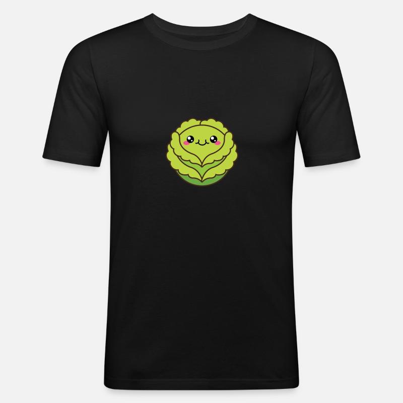 Niedlicher Kohl oder Salatkopf - Männer Slim Fit T-Shirt - Schwarz
