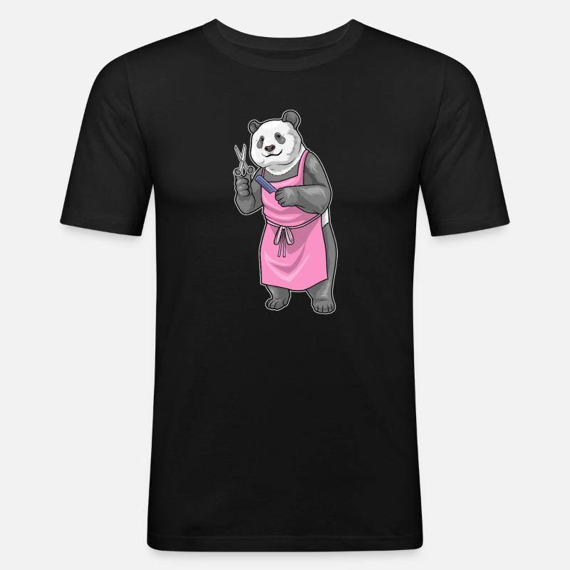 Panda Coiffe Ciseaux Peigne - T-shirt près du corps Homme - noir