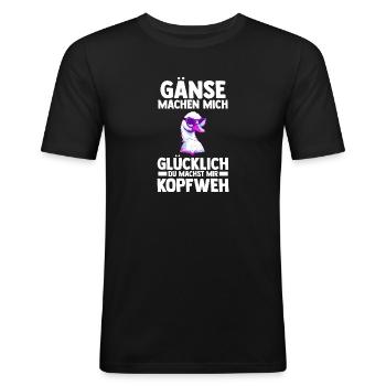 Gans Gänse - Männer Slim Fit T-Shirt - Schwarz - Vorne - Nik (191cm)
