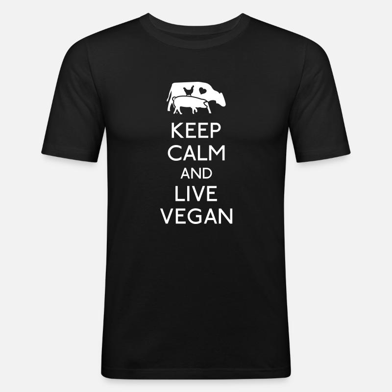 Keep Calm live vegan - Männer Slim Fit T-Shirt - Schwarz