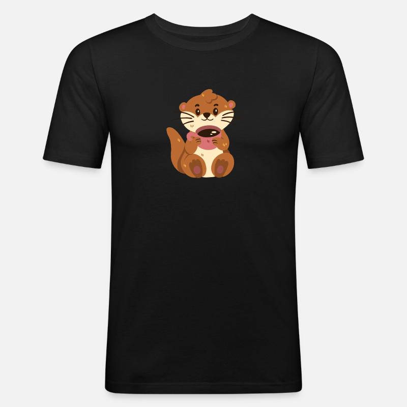 Otter mit Kaffee - Männer Slim Fit T-Shirt - Schwarz