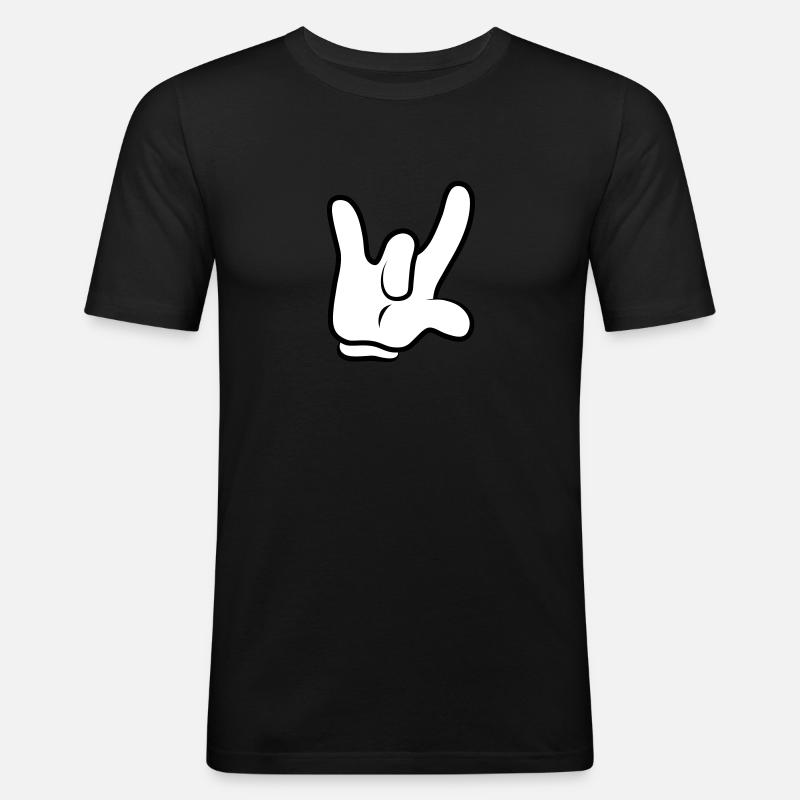 Comic Rock Hand - Männer Slim Fit T-Shirt - Schwarz