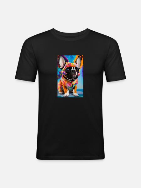 French Bulldog Gemälde - Männer Slim Fit T-Shirt - Schwarz