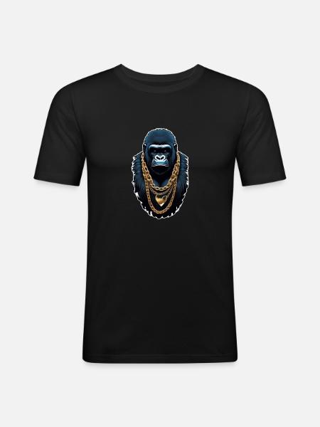 Gorilla mit Goldkette - Männer Slim Fit T-Shirt - Schwarz