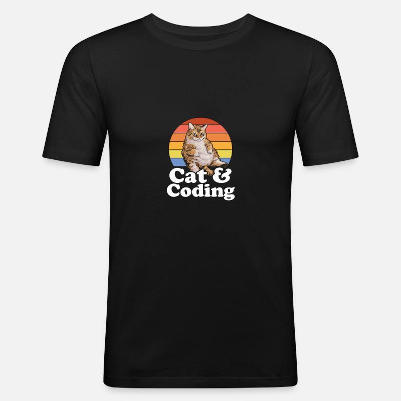 Cats And Coding Funny Coder Cat Lover Programming - Männer Slim Fit T-Shirt - Schwarz
