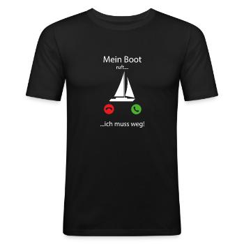 mein boot ruft - ich muss weg - Männer Slim Fit T-Shirt - Schwarz - Vorne - Nik (191cm)