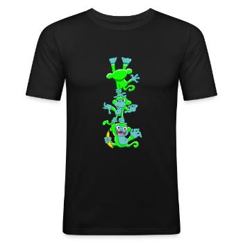 Gib den neon grünen Affen keinen Zucker! - Männer Slim Fit T-Shirt - Schwarz - Vorne - Nik (191cm)