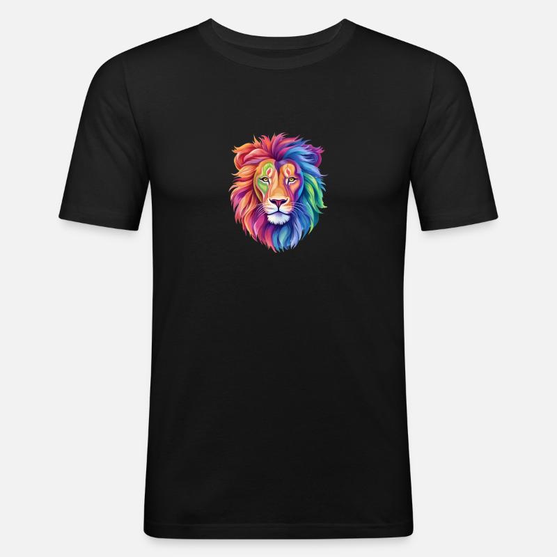 Löwe - Männer Slim Fit T-Shirt - Schwarz