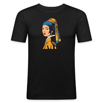 Perlen Girl - Männer Slim Fit T-Shirt - Schwarz - Vorne - Nik (191cm)