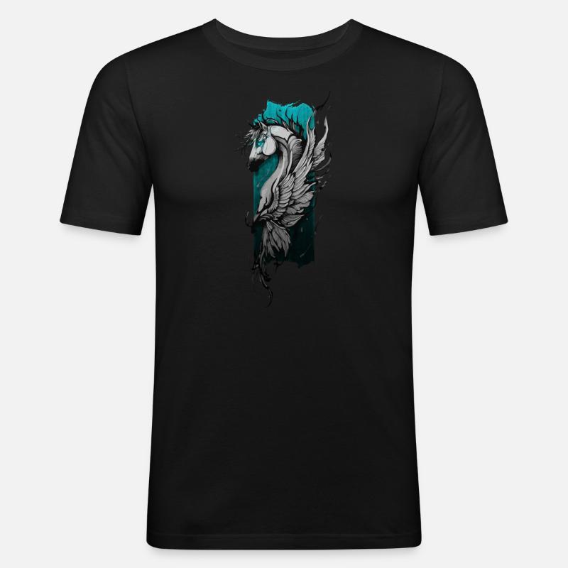 Himmlisches Ross: Geflügeltes Pferd schwebt - Männer Slim Fit T-Shirt - Schwarz