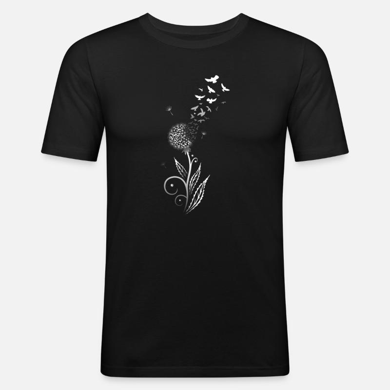 Löwenzahn. Pusteblume mit Vogelschwarm. - Männer Slim Fit T-Shirt - Schwarz