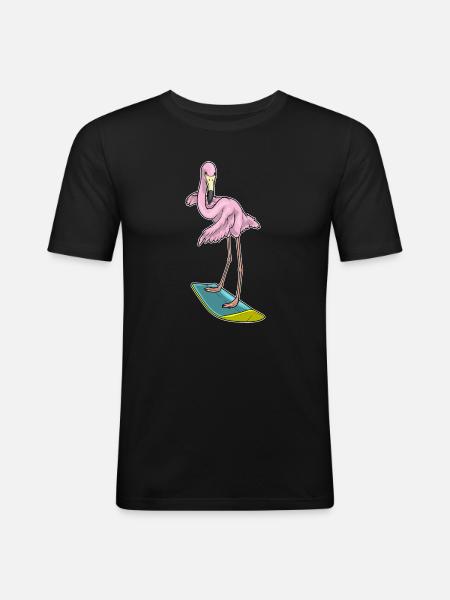 Flamingo Surfing Surfboard Summer - Men's Slim Fit T-Shirt - black