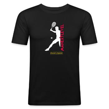 Tennis Legend Shirt Design Blanc - T-shirt près du corps Homme - noir - Devant - Nik (191cm)