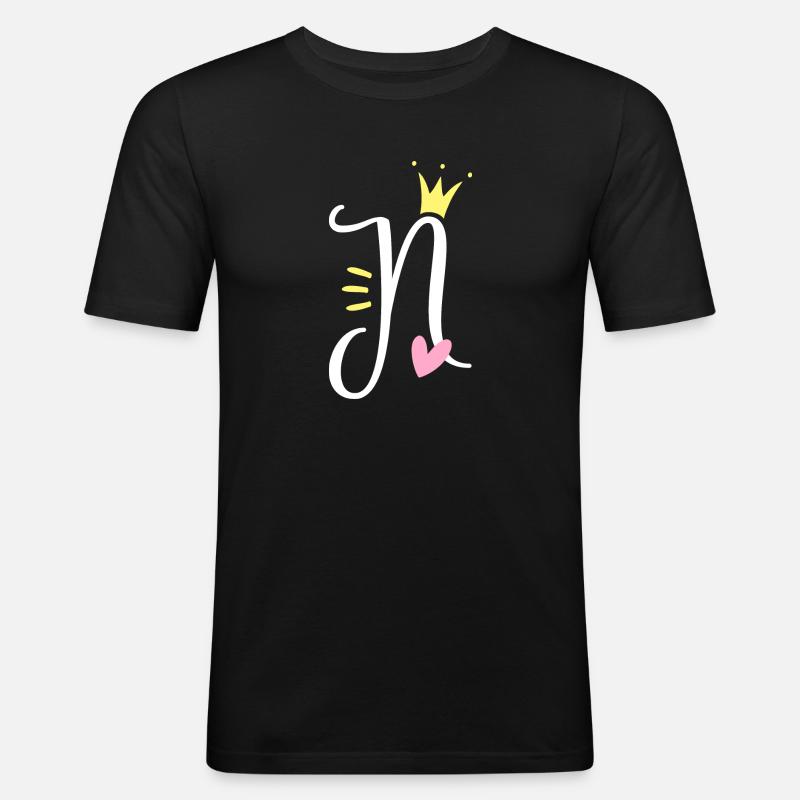 Buchstabe N Anfangsbuchstabe Krone - Männer Slim Fit T-Shirt - Schwarz