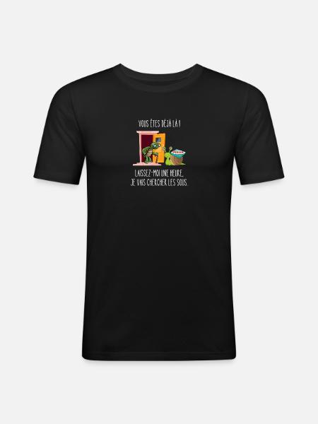 pizza tortue - T-shirt près du corps Homme - noir