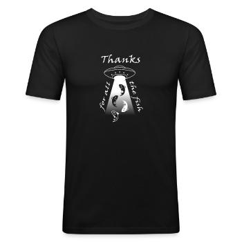 thanks for all the fish - Männer Slim Fit T-Shirt - Schwarz - Vorne - Nik (191cm)