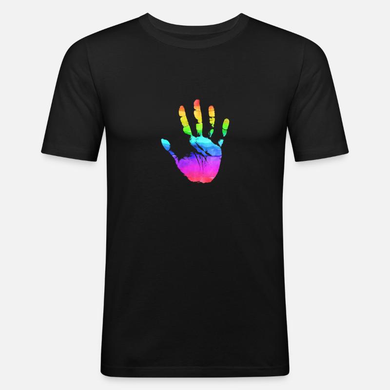 Hand Regenbogen - Männer Slim Fit T-Shirt - Schwarz