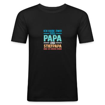 Ich Habe Zwei Titel Papa Und Stiefpapa - Männer Slim Fit T-Shirt - Schwarz - Vorne - Nik (191cm)