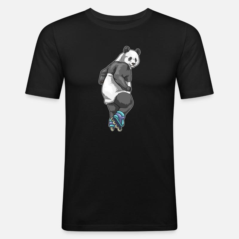 Panda Inline skating Rollschuhe - Männer Slim Fit T-Shirt - Schwarz