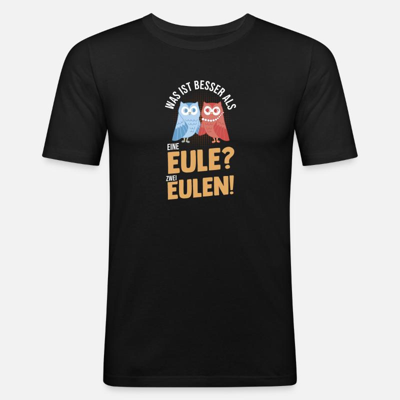 Eulen - Männer Slim Fit T-Shirt - Schwarz